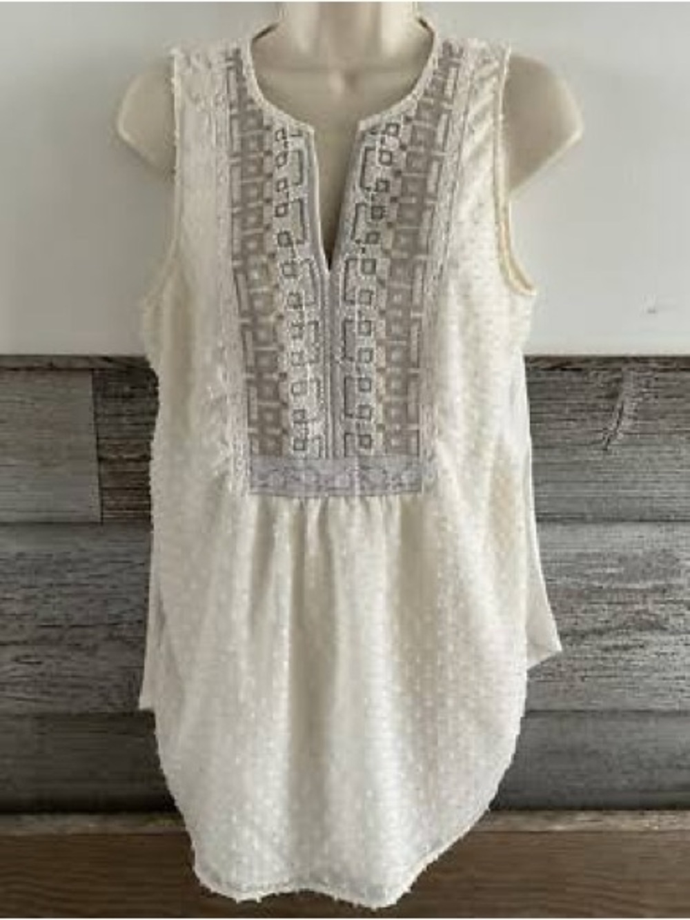 Anthropologie Sleeveless Embroidered Tunic Top - Ivory